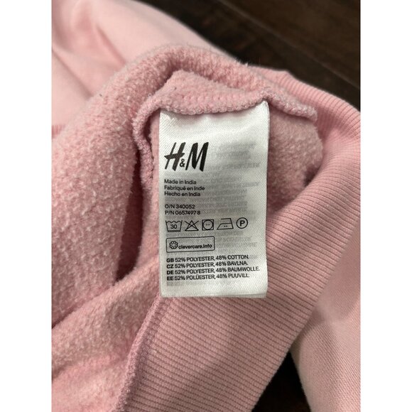 H&M Pink Crewneck Long Sleeve Rose Embroidered Pullover Sweatshirt Sz M - Picture 6 of 8